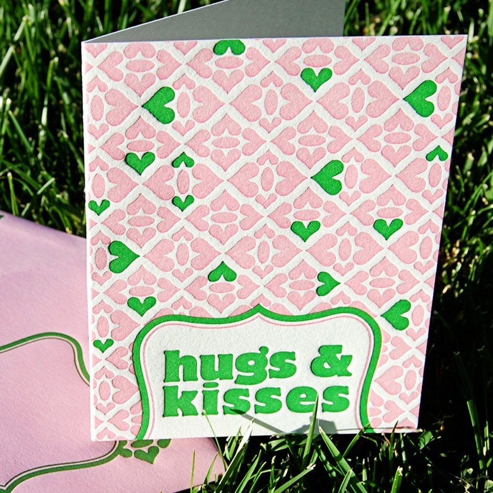 Hugs & Kisses Folded Letterpress Card