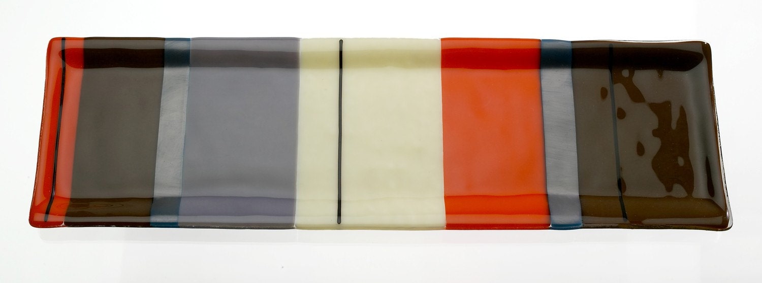 Mod Orange and Cream Striped Glass Slim Tray