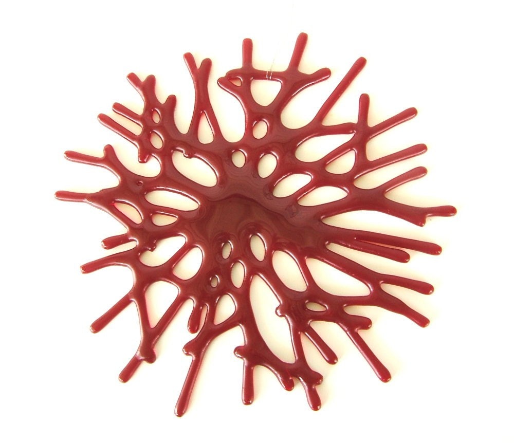 Red Sea Coral Fan - Fused Art Glass Wall Decor
