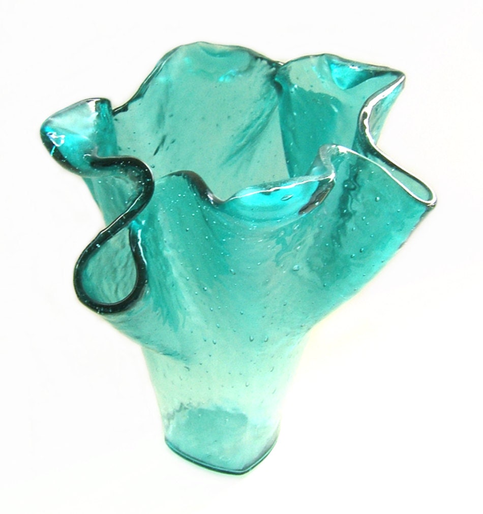 Art Glass Sculptural Vase in Aqua or Custom Colors