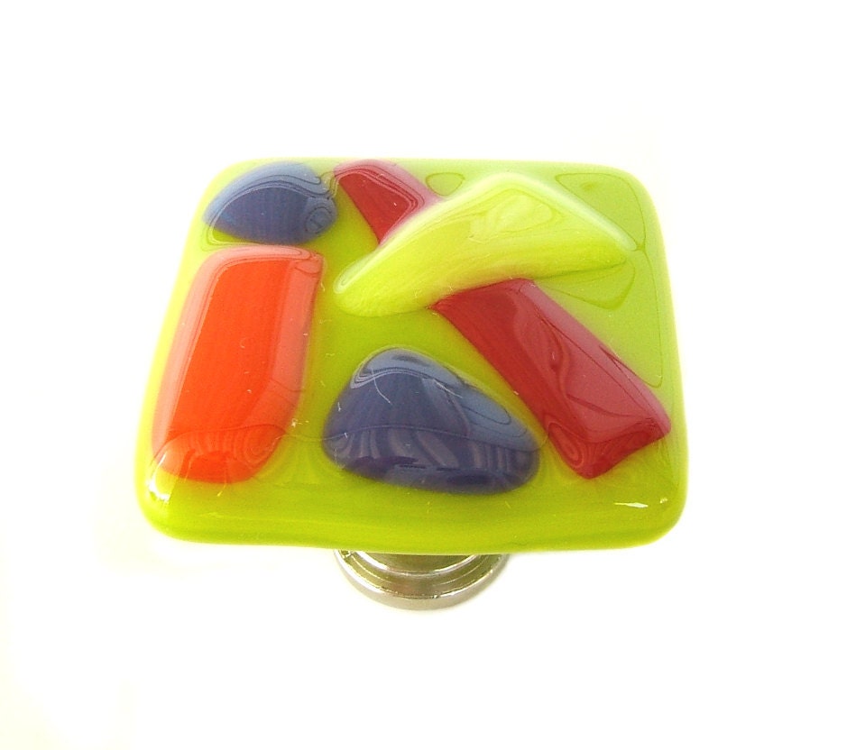 Lime Green Fun and Funky Fused Glass Cabinet Knob Hardware