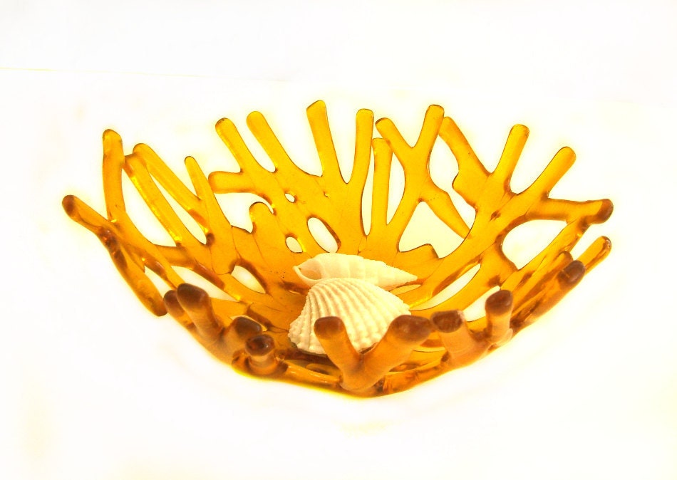 Sunflower Yellow Art Glass Sea Coral Bowl l Unique Home Decor