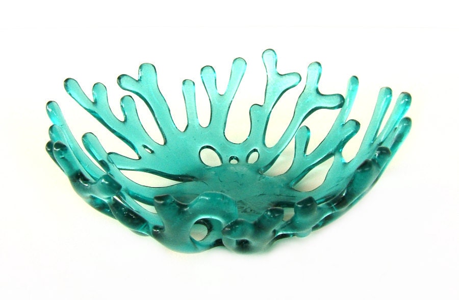 Red Ocean Beach Sea Coral Art Glass Bowl