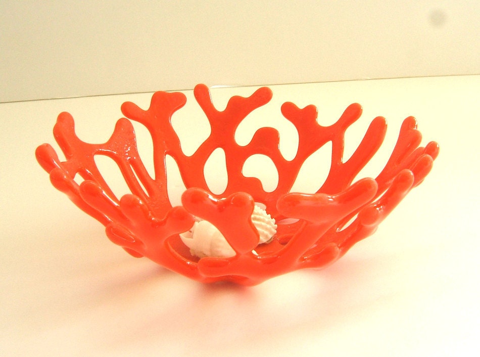 Red Ocean Beach Sea Coral Art Glass Bowl
