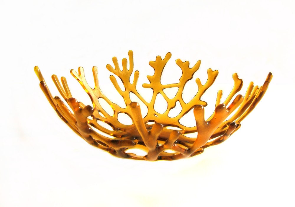 Nectarine Orange Art Glass Ocean Beach Sea Coral Bowl
