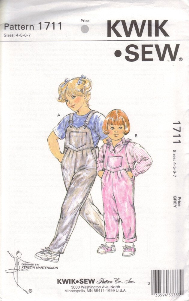 Items similar to Kwik Sew sewing pattern Girls Bib Overalls on Etsy