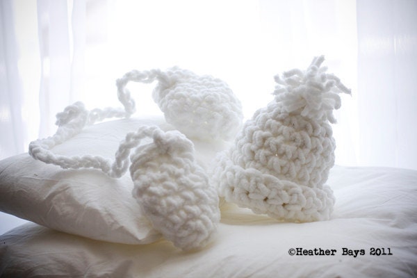 Crocheted Hat with Mittens for Newborn Baby. Super Soft and Very Chunky Winter Attire.