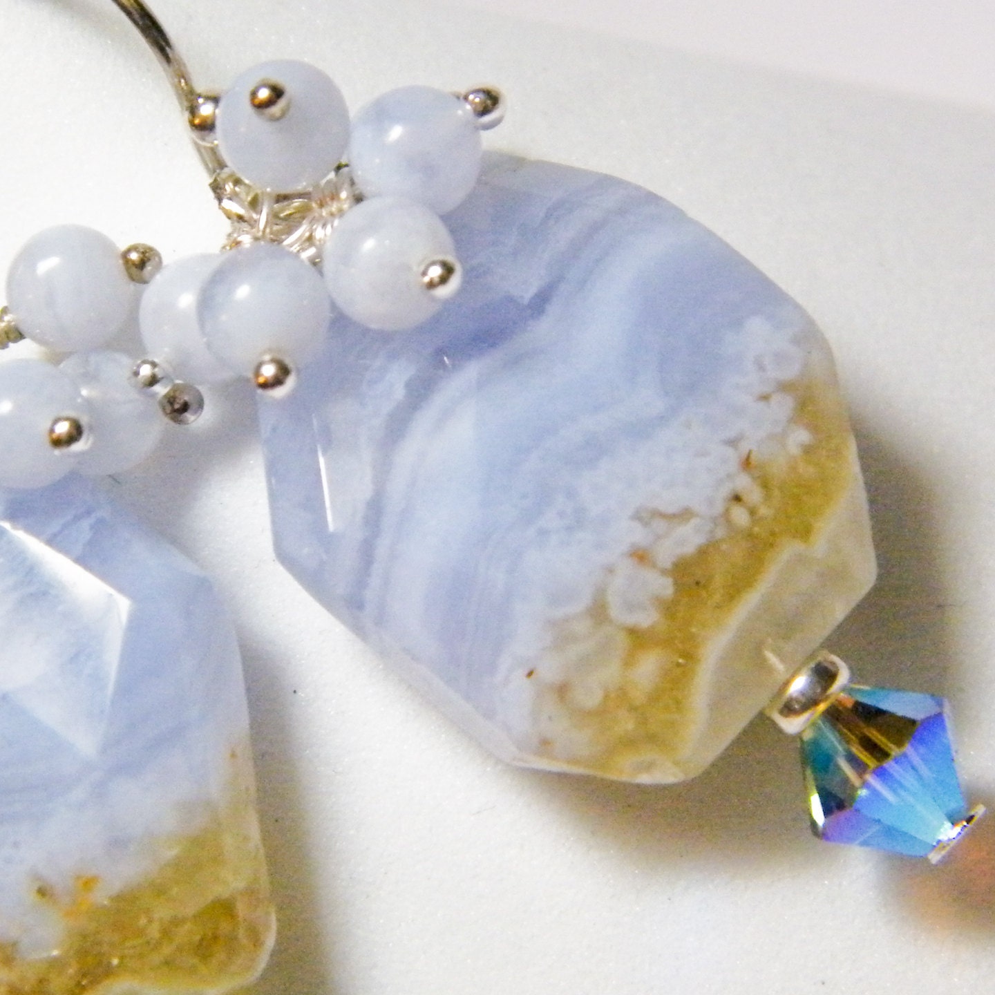 Blue Lace Agate and Sterling Silver Earrings