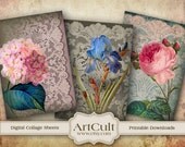 LACE AND FLOWERS - Digital Collage Sheet Romantic Gift tags Printable 2.5x3.5 inch size Jewelry holders Vintage Paper goods Victorian roses