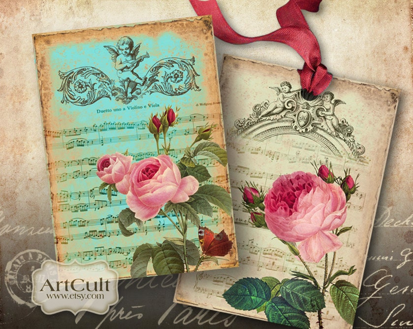 MUSIC TAGS - Digital Collage Sheet Printable Download Gift tags Jewelry holders Vintage Paper Scrapbooking