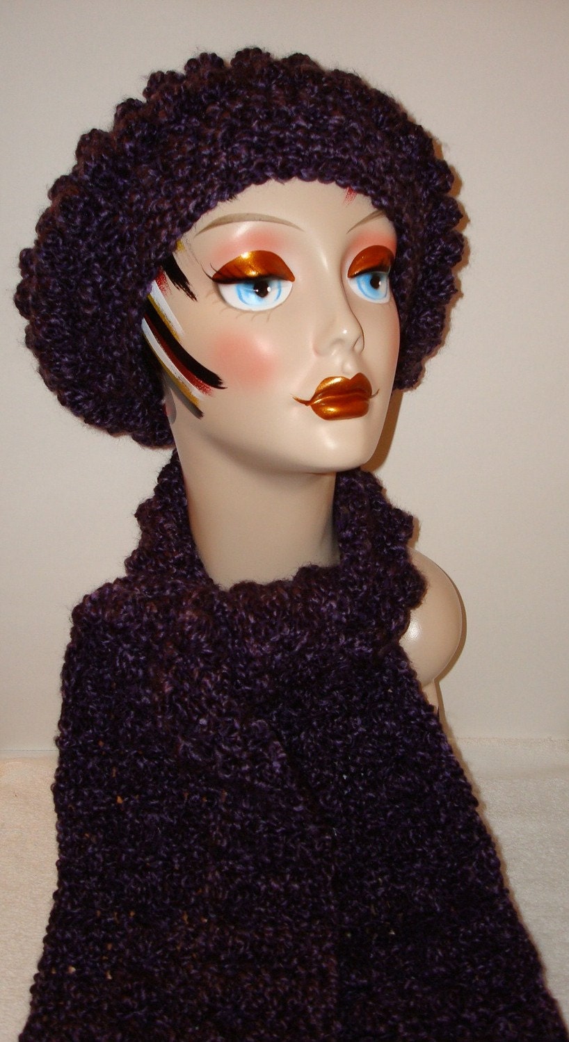 Elegant Hand Crochet Slouchy Bobble Tam with Matching Bobble Scarf Set