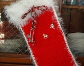 Super Large Decorative Hand Crocheted Stocking Red & White with White Novelty Fur Trim/Free Ship within the US