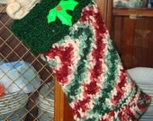 Adorable Hand Crocheted Ribbed Christmas Stockings for Decorating or Stuffing With Goodies/Variegated Holly & Ivy, Hunter Green