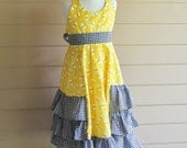 Handmade Halter Sundress in Bee Print with Black Checks