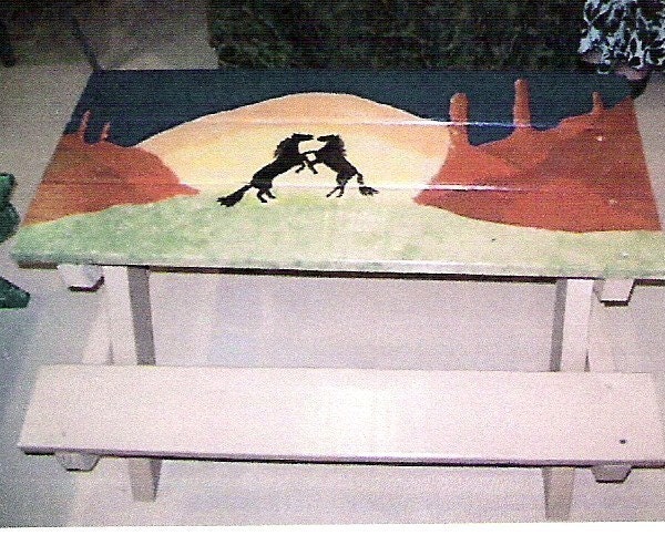 Hand painted childrens picnic table watermelon design