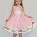 Girls Handmade Easter Dress, Party Dress, Birthday Dress, Flower Girl Dress, Pink Check Dress with Flower Details