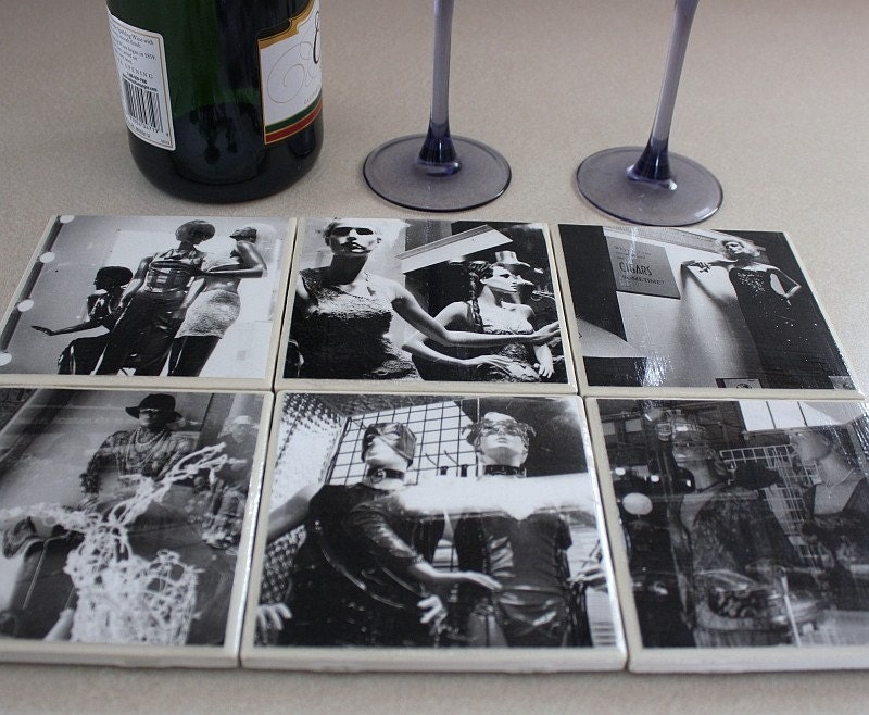 Ceramic tile coasters. Mannequins. Set of six