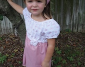 Peasant Style Dress in Princess Collection by Michael Miller - Size 3/4 with Matching Headband and Rosette Pin