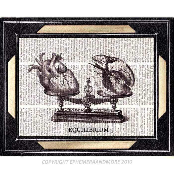 EQUILIBRIUM anatomical HEART BRAIN balance Libra art print on dictionary book page medical science human anatomy  8x10