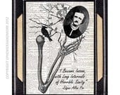Edgar Allan Poe INSANE art print on dictionary book page art print dictionary print horror quote black skeleton hand 8x10
