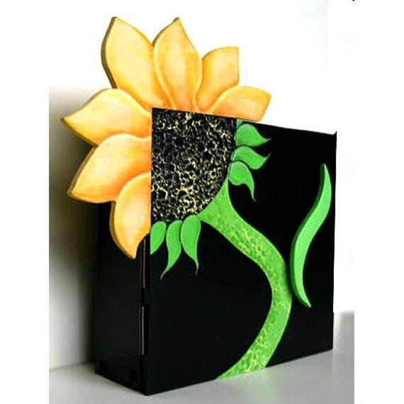 Sunflower cabinet shelf cupboard hand made hand by EphemeraAndMore