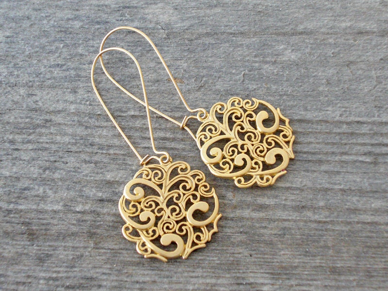 Long Gold FILIGREE EARRINGS - Indie Bohemian Earrings - Bohemian Jewelry - Bridesmaid Wedding Jewelry