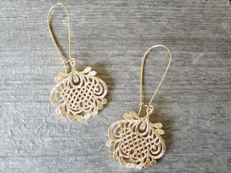 Gold FILIGREE EARRINGS - Chandelier Bohemian Earrings - Bridesmaid Wedding Jewelry - Bohemian Jewelry