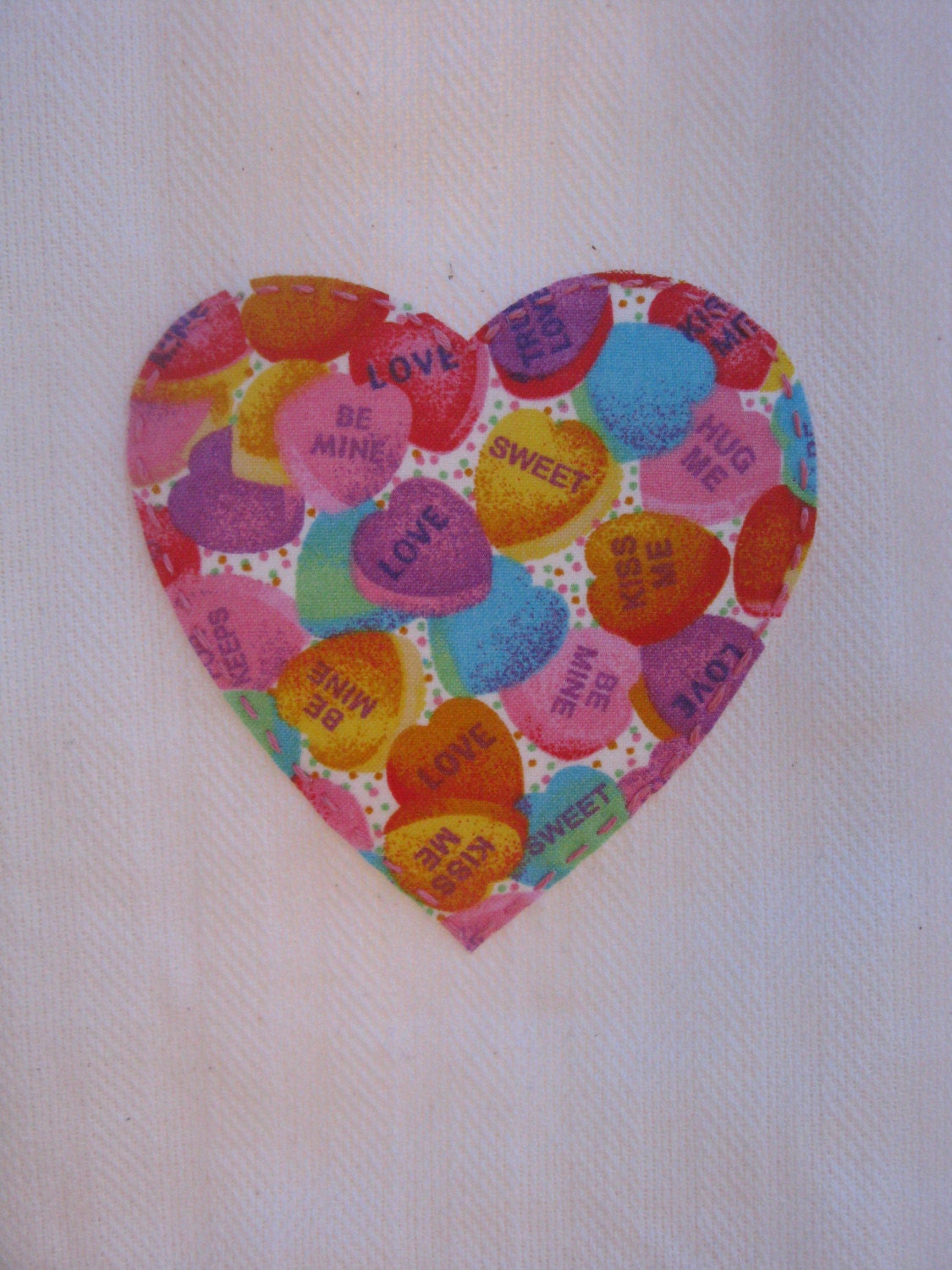 Valentine's Day Kitchen or Tea Towel with Candy Message Hearts