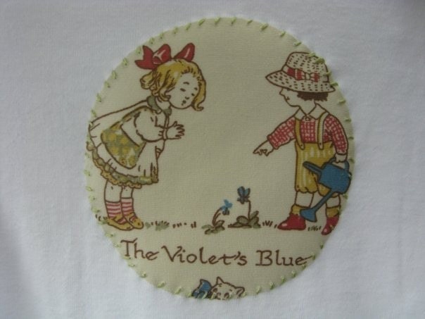 Vintage Violet's Blue Onesie - Perfect for Valentine's Day - Custom Fabric Applique Handsewn