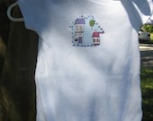 Cutest House on the Block Whimsical Onesie - Custom Fabric Applique Handstitched