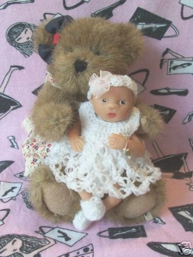 OOAK Crochet set for 5or 6 inch Polymer Baby Girl LOVE KNOTS