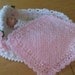 Soft knitted and crocheted dollhouse blanket 4.25" Pink with ribbon