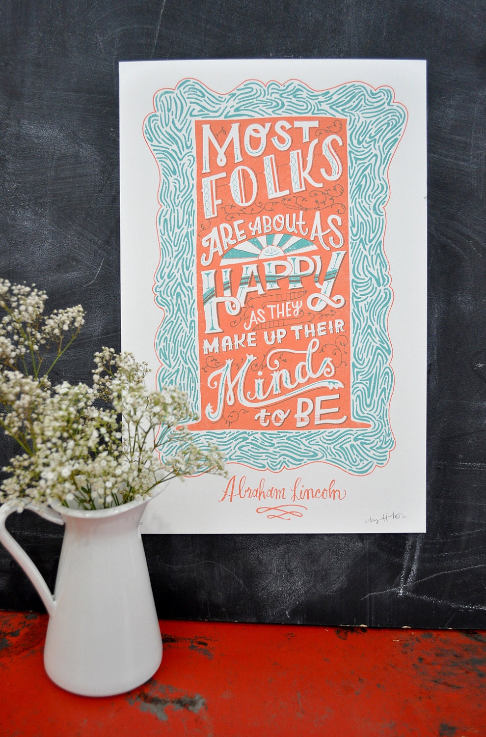 Abe Lincoln Quote - Coral/Aqua