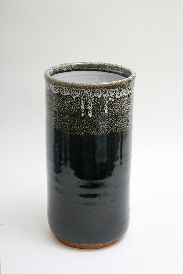 Wheel Thrown Tall Stoneware Vase in Black and White
