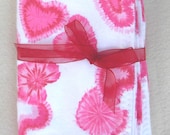 Flannel Receiving Blanket - Tye Dye Hearts- Pink Red White
