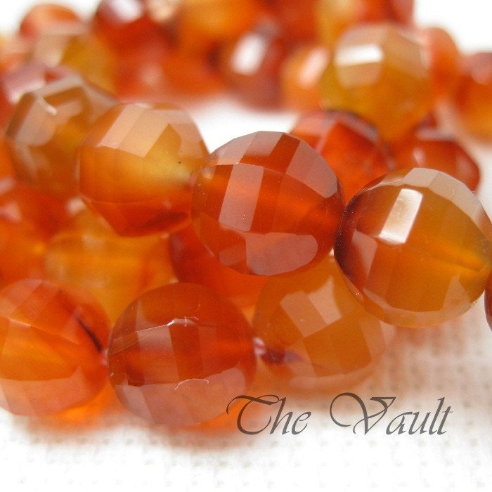 Carnelian faceted beads, unusual faceting,  8mm, 6 gemstone beads