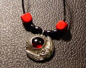 Pewter Man In The Moon Crystal Pendant Leather Rope Necklace