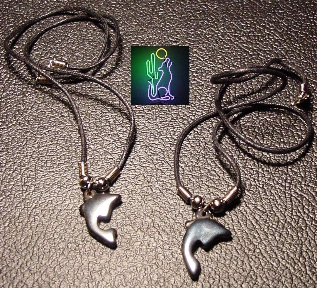 Hematite Dolphin Pendant 18 Inch Leather Rope Necklaces  CLEARANCE