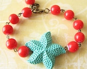 Starfish Bracelet Starfish Jewelry Coral and Turquoise Bracelet Red Bracelet Beaded Bracelet