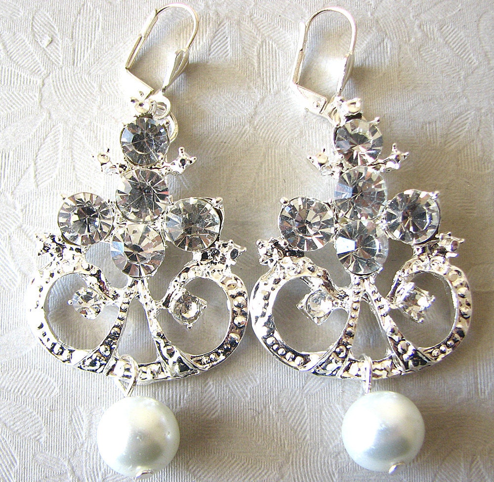 Reserved for Kim - Chandelier Earrings Bridal Jewelry Drop Crystal Pearl Bridal Earrings Wedding Jewelry