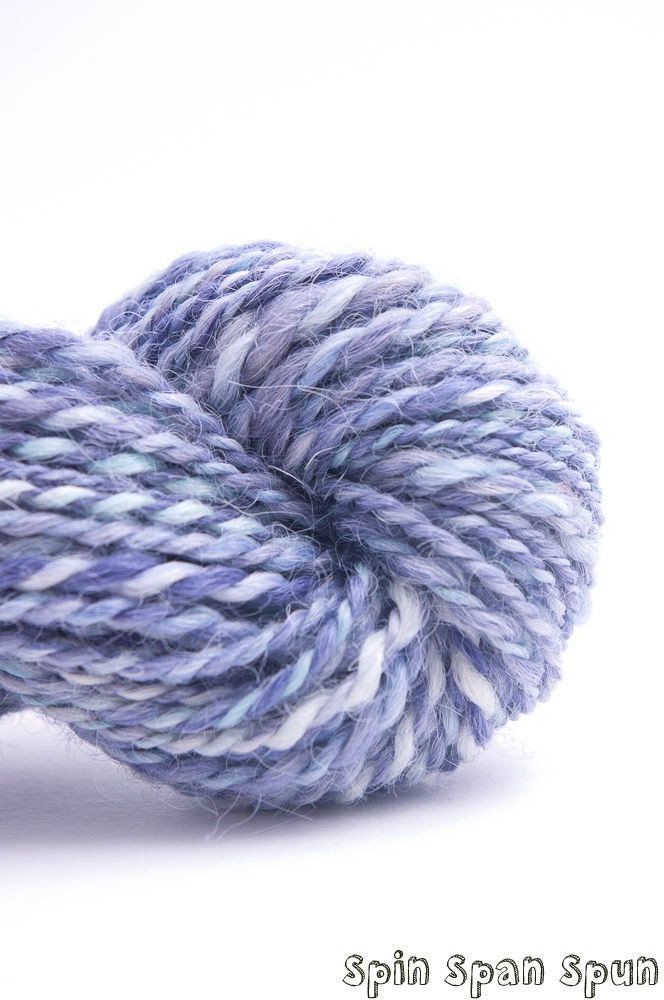 Introspection Blue, HandSpun and Hand dyed Alpaca Yarn, light worsted, 2ply, 70 yards