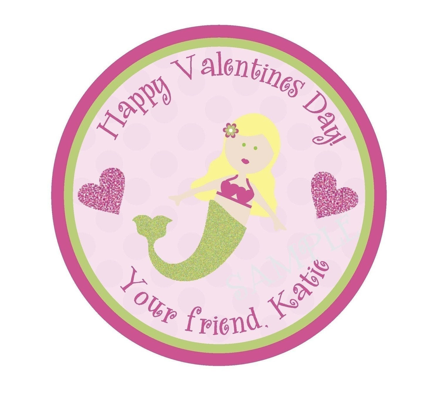 Personalized Stickers, mermaid, Valentine Stickers, Treat labels, Valentines Day,Hearts,Labels, Children, Kids, Favor, Set of 24 Il_170x135