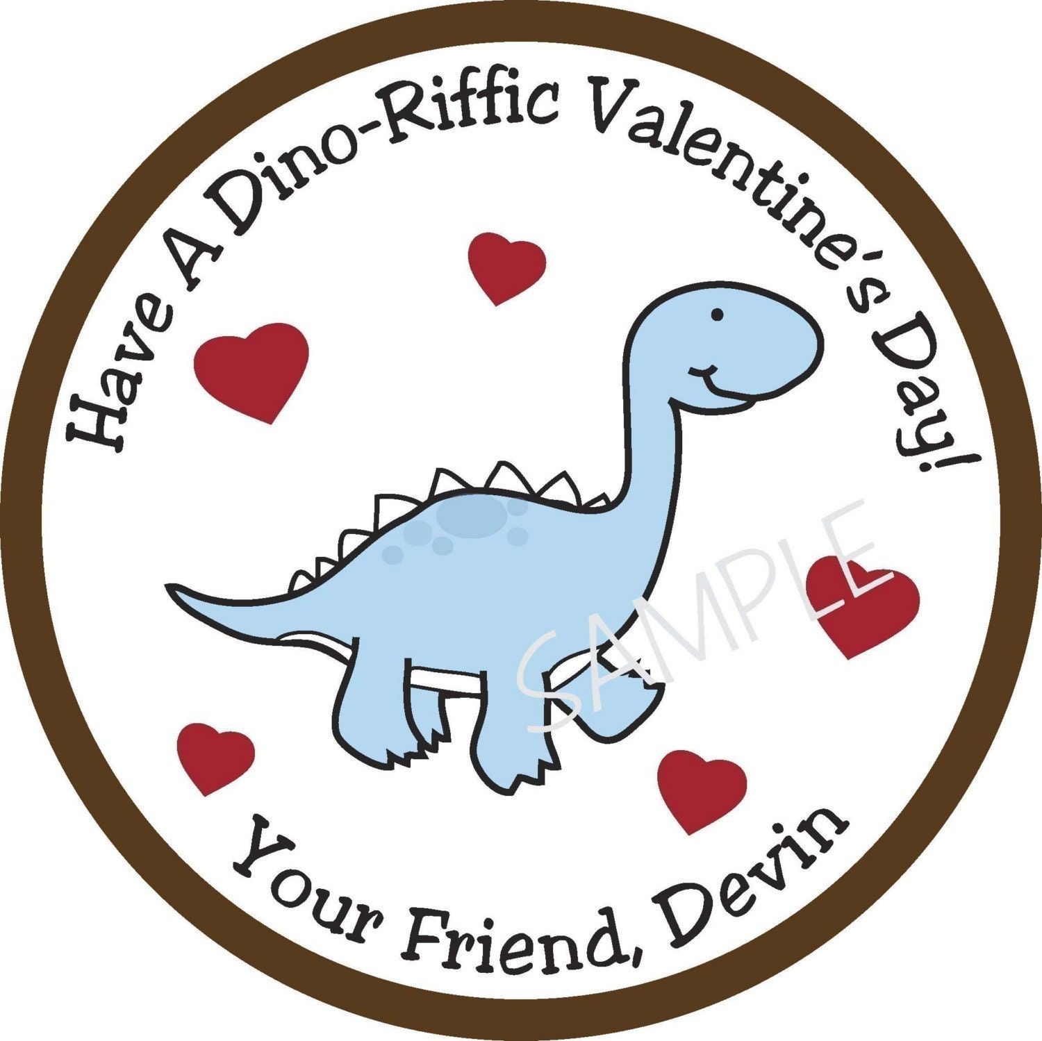 Personalized Stickers, Dinosaur, Valentine Stickers, Cute,Valentines Day,Hearts, Red, Pink, Love,Set of 24 Il_570xn