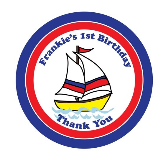Personalized Stickers, Sailboat, Birthday Party Stickers, Children, Kids,Party, Favor stickers, Set of 24 Il_570xn