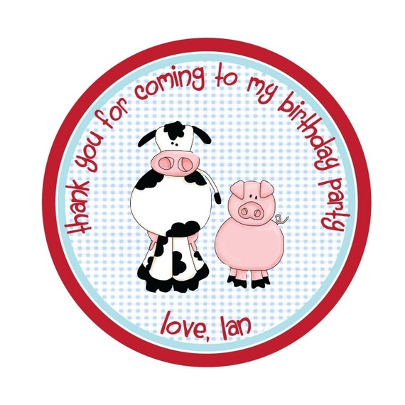 Personalized Stickers, Barnyard friends, Cow, Pig, Farm Birthday, Children, Party, Favor stickers, Personalized Stickers Set of 24 Il_570xn