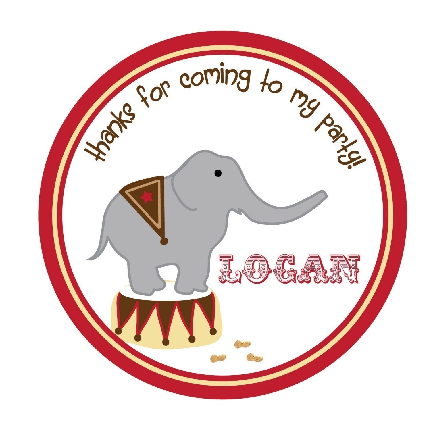 Personalized Stickers, Circus Theme, Elephant Set of 25 Il_570xn