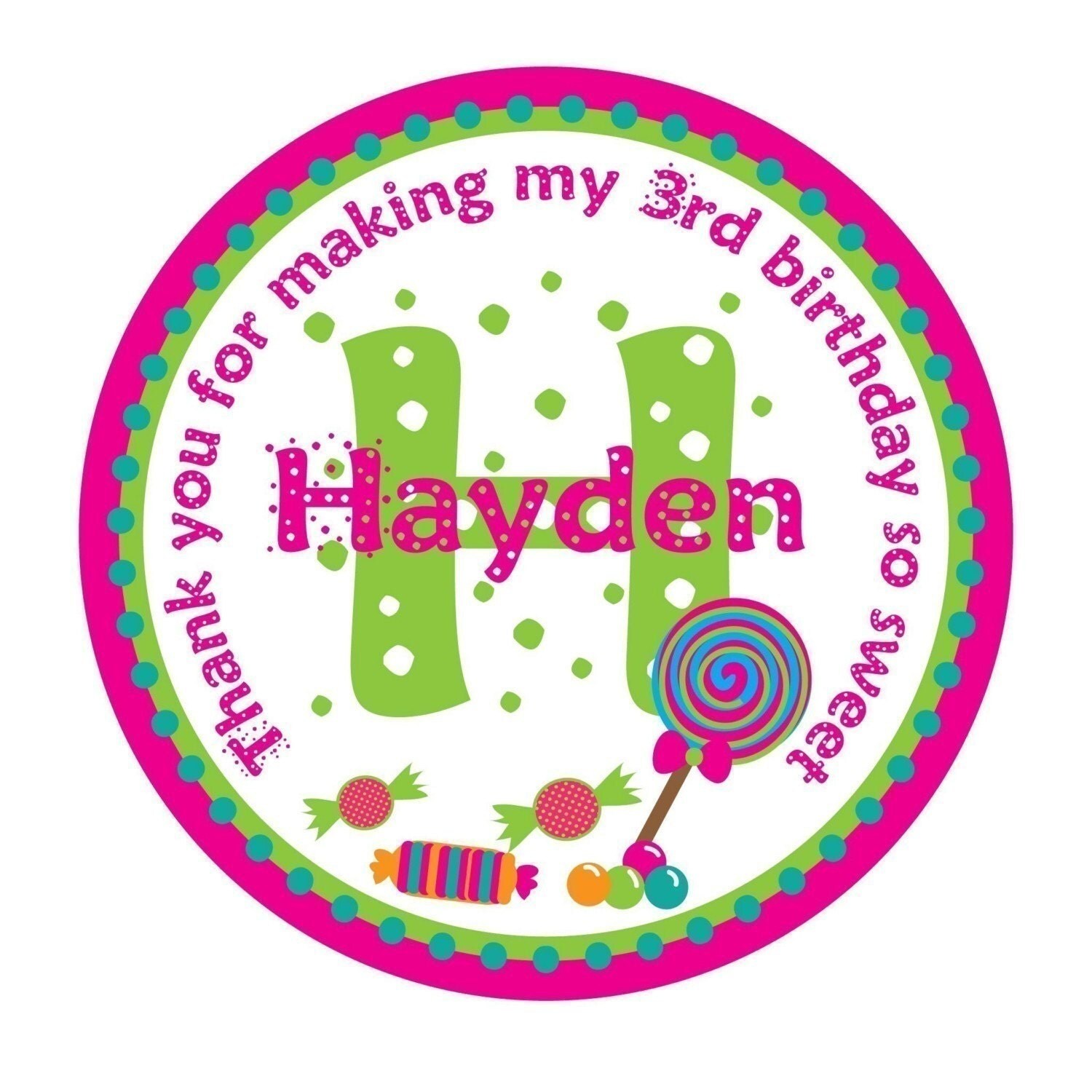 Birthday, Pink, Candy Shoppe, Personalized Stickers,Polka dots, Birthday,Favor stickers,Labels,Personalized Sticker Labels Set of 24 Il_570xn
