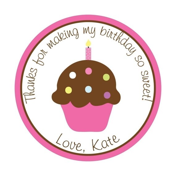 Personalized Stickers, Cupcake, Polka dots,Birthday,Children, Kids,Party, Favor stickers, Seals, Labels, Tags, Set of 24 Il_570xn