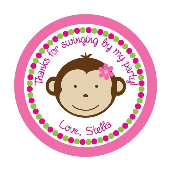 Personalized Stickers, Monkey, Girl, Birthday, Children, Party, Favor stickers, Seals, Labels, Tags,Stickers Set of 24 Il_570xn