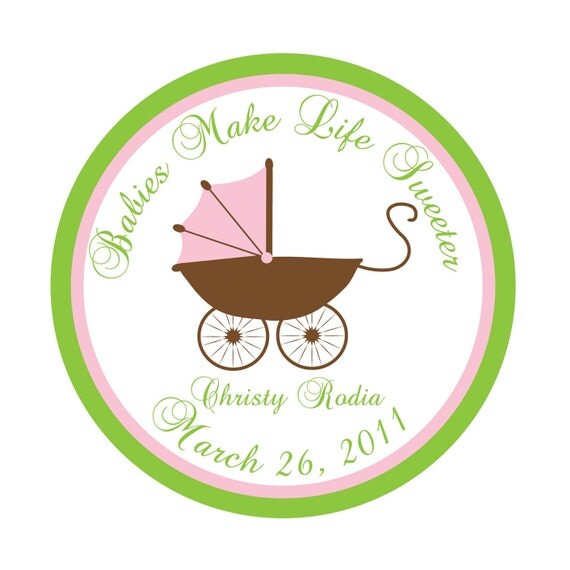 Personalized Stickers, Pram, Baby Shower, Baby Stroller, Favor, Treat Bag, Thank you, Wedding, Bridal, Shower, Baby, Set of 24 Il_570xn